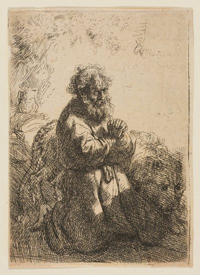 St. Jerome Kneeling in Prayer, Looking Down by Rembrandt van Rijn