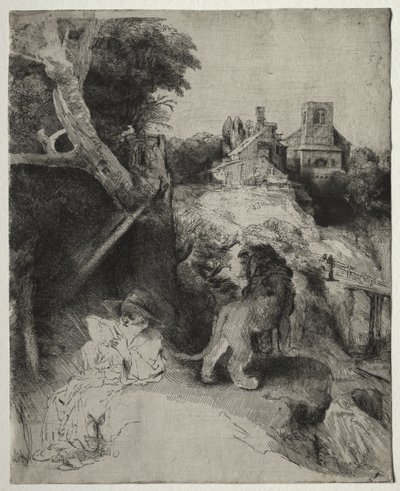 St. Jerome Reading in an Italian Landscape by Rembrandt van Rijn