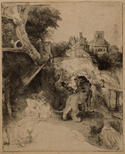 St. Jerome Reading in an Italian Landscape by Rembrandt van Rijn