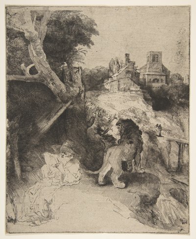 St. Jerome Reading in an Italian Landscape by Rembrandt van Rijn