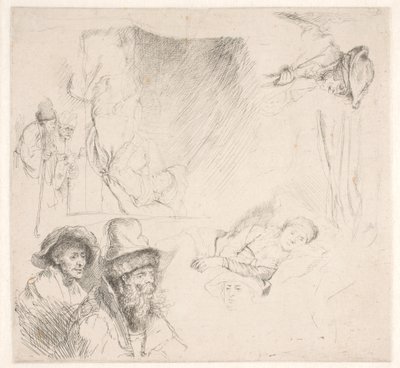 Study Sheet, Including a Woman in Bed by Rembrandt van Rijn