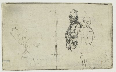 Study Sheet with Two Sketches, One of Two Farmers by Rembrandt van Rijn