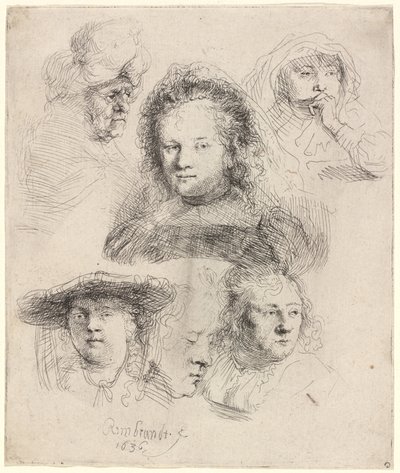 Studies of the Head of Saskia and Others by Rembrandt van Rijn
