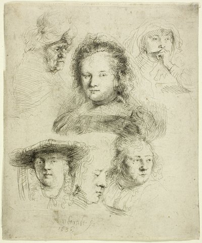 Studies of the Head of Saskia and Others by Rembrandt van Rijn