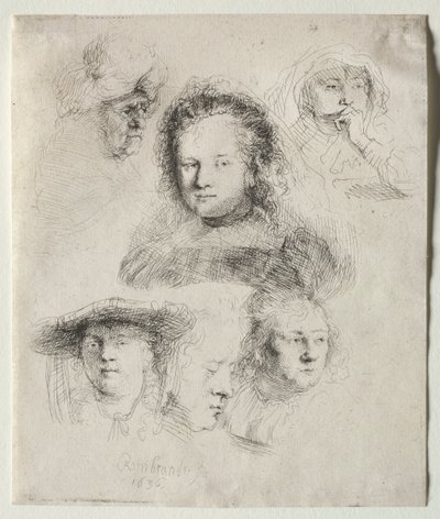 Studies of the Head of Saskia and Others by Rembrandt van Rijn