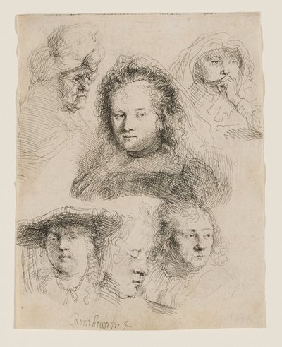 Studies of the Head of Saskia and Others by Rembrandt van Rijn