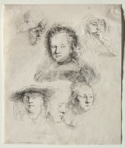 Studies of the Head of Saskia and Others, 1636 by Rembrandt van Rijn
