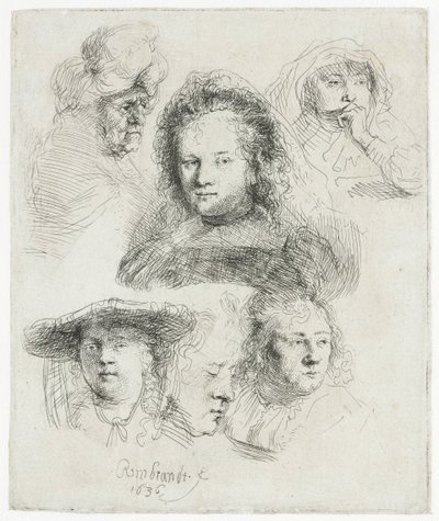 Studies of the Head of Saskia and Others by Rembrandt van Rijn