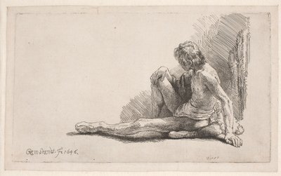 Study from the Nude: Man Seated on the Ground with One Leg Extended by Rembrandt van Rijn