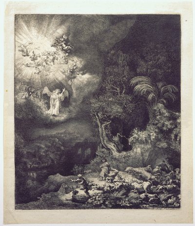 The Angel Appearing to the Shepherds by Rembrandt van Rijn
