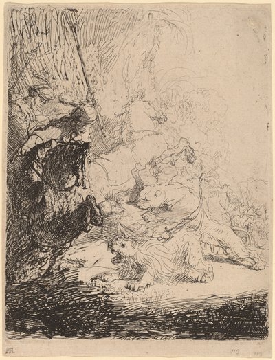 The Small Lion Hunt (with Two Lions) by Rembrandt van Rijn