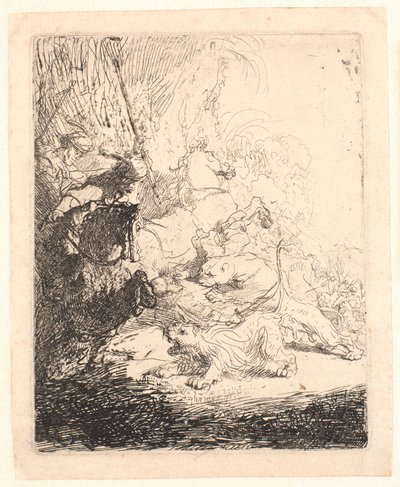 The Small Lion Hunt (with two Lions) by Rembrandt van Rijn