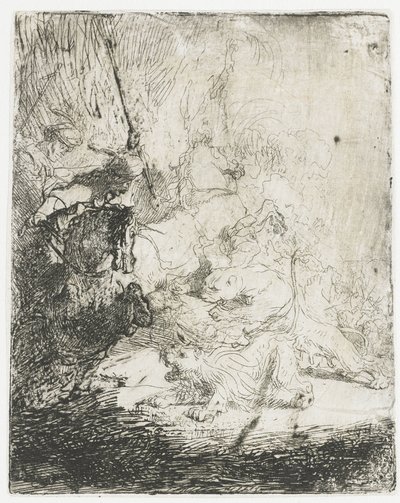The Small Lion Hunt with Two Lions by Rembrandt van Rijn