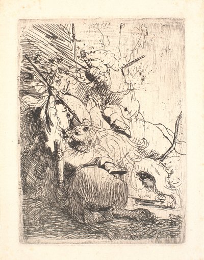 The Small Lion Hunt (with One Lion) by Rembrandt van Rijn