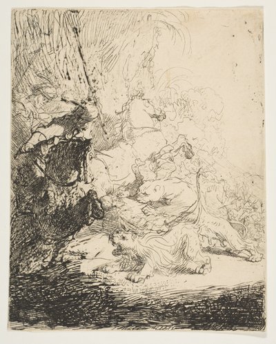 The Small Lion Hunt, with Two Lions by Rembrandt van Rijn