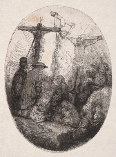 Crucifixion Between Two Thieves (Oval Plate) by Rembrandt van Rijn
