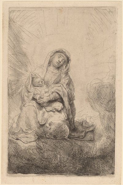 Virgin and Child in the Clouds by Rembrandt van Rijn