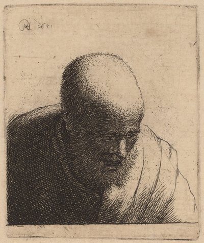 Bald Man with Open Mouth, Looking Down by Rembrandt van Rijn and Studio of Rembrandt