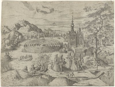 Landscape with Group Boarding a Boat by Remigius Hogenberg