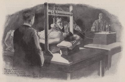 Finding a bullet with the X-ray apparatus at the Military Hospital, Pietermaritzburg, Natal, South Africa, Boer War by René Bull