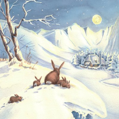 Moonlit Winter Rabbits by Renate Holzner