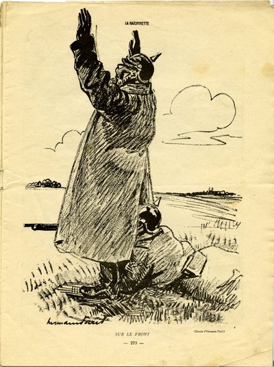 On the War Front, One German Soldier Pretends to Surrender While Another Takes Advantage of It to Shoot Under His Coat by Rene George Hermann Paul