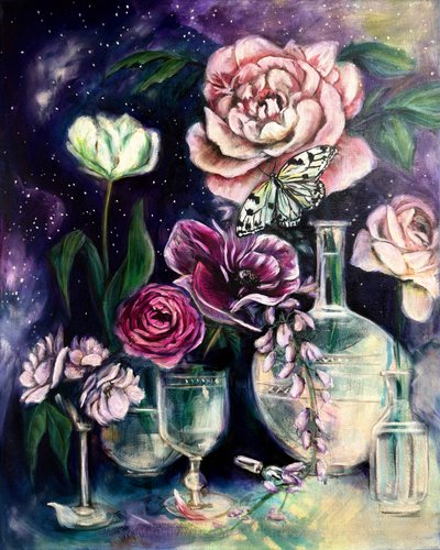 Butterfly Galaxy Flowers by Renee Machan Cottagecore Artist