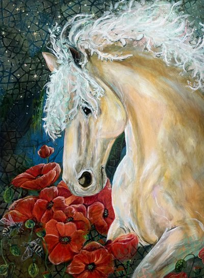 Dreamy Horse and Poppies by Renee Machan Cottagecore Artist