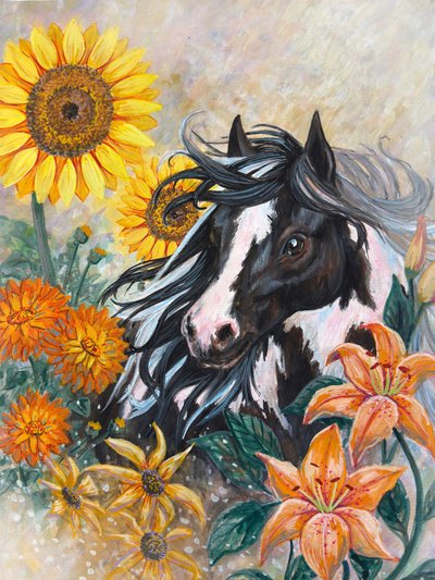 Horse Among Sunflowers by Renee Machan Cottagecore Artist