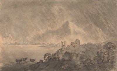 Castle above a Lake with Distant Mountain under Stormy Sky by Rev. William Gilpin