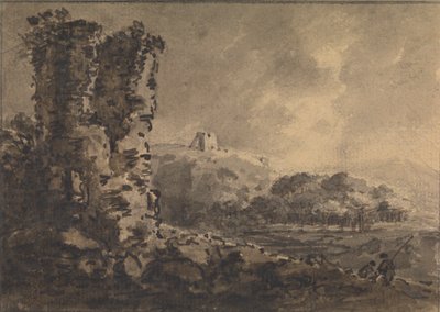 Classical Landscape with Ruin on Left, Two Figures on Right by Rev. William Gilpin