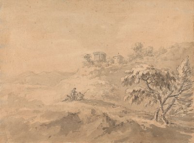 Two Men in a Landscape and a Castle on a Hill by Rev. William Gilpin
