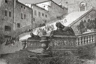 Staircase Leading Up to The Basilica of St. Mary of the Altar of Heaven, Rome, Italy in the Late 19th Century. From Italian Pictures by Rev. Samuel Manning, Published c.1890. by Reverend Samuel Manning