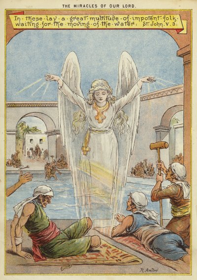 The Miracles of Christ: sick people waiting for the moving of the water by an angel by Richard Andre