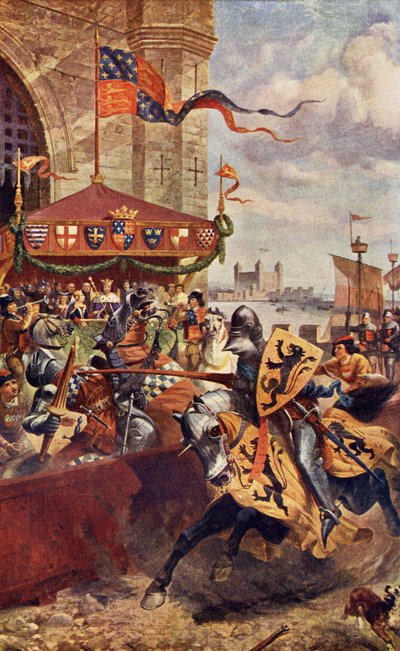 Solemn Joust on London Bridge between David de Lyndsays and Lord John de Welles in 1390, Illustration from 