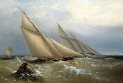 A Schooner and Cutter Yacht Rounding a Buoy by Richard Brydges Beechey