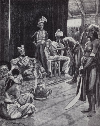 Sir James Brooke negotiating a treaty with the Sultan of Brunei for establishing a British colony on Borneo by Richard Caton II (after) Woodville