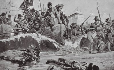 The British Troops Force a landing at Aboukir Bay in Face of the French Batteries by Richard Caton II (after) Woodville