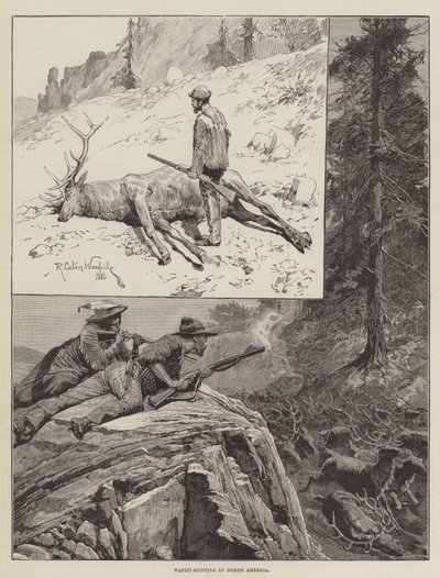 Wapiti-Hunting in North America (engraving) by Richard Caton II (after) Woodville
