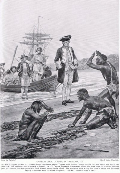 Captain Cook Landing in Tasmania, 1777, Illustration from 
