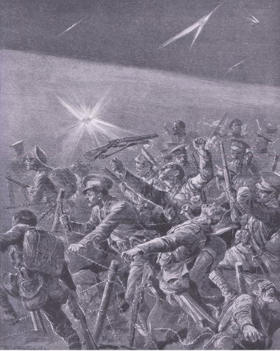 Caught in barbed wire entanglements: Night attack by British infantry by Richard Caton Woodville