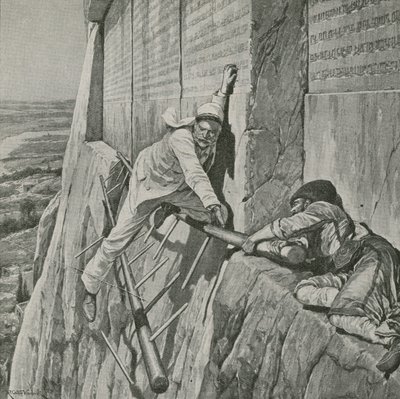 A Narrow Escape for Sir Henry Rawlinson at the Rock of Behistun by Richard Caton Woodville junior
