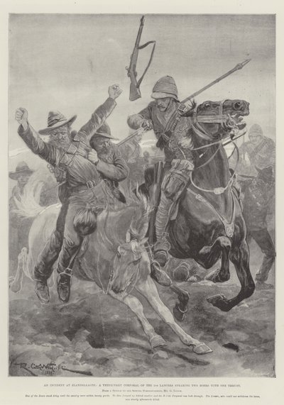 An Incident at Elandslaagte, a Veterinary Corporal of the 5th Lancers Spearing Two Boers with One Thrust by Richard Caton Woodville junior