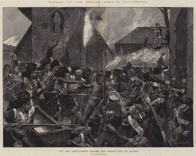 Battles of the British Army, Corunna, the 42nd Highlanders driving the French out of Elvina by Richard Caton Woodville junior