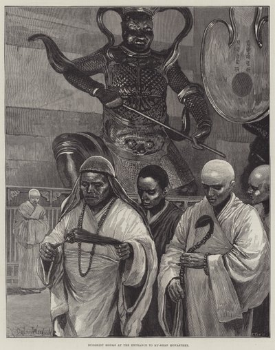 Buddhist Monks at the Entrance to Ku-Shan Monastery by Richard Caton Woodville junior