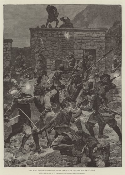 The Black Mountain Expedition, Ghazi Attack on an Advanced Post at Ghazikot by Richard Caton Woodville junior