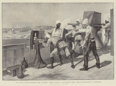 The Soudan Advance, steaming back to Berber, playing Maxims on the Baggara Horse after the Bombardment of Metemmeh by Richard Caton Woodville junior
