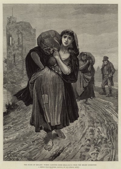 The State of Ireland, Women Carrying Home Meal-Sacks from the Relief Committee by Richard Caton Woodville junior