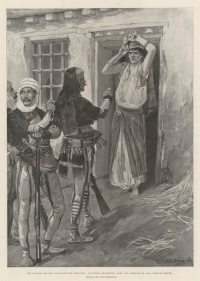 The Trouble on the Turco-Servian Frontier, Albanians demanding Arms and Ammunition at a Servian House by Richard Caton Woodville junior
