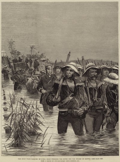 The Zulu War, Sailors of HMS Shah crossing the River for the Relief of Ekowe by Richard Caton Woodville junior